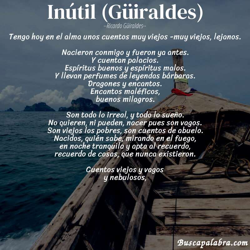 Poema Inútil (Güiraldes) de Ricardo Güiraldes con fondo de barca