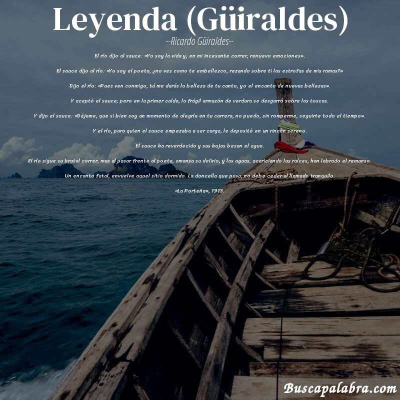 Poema Leyenda (Güiraldes) de Ricardo Güiraldes con fondo de barca