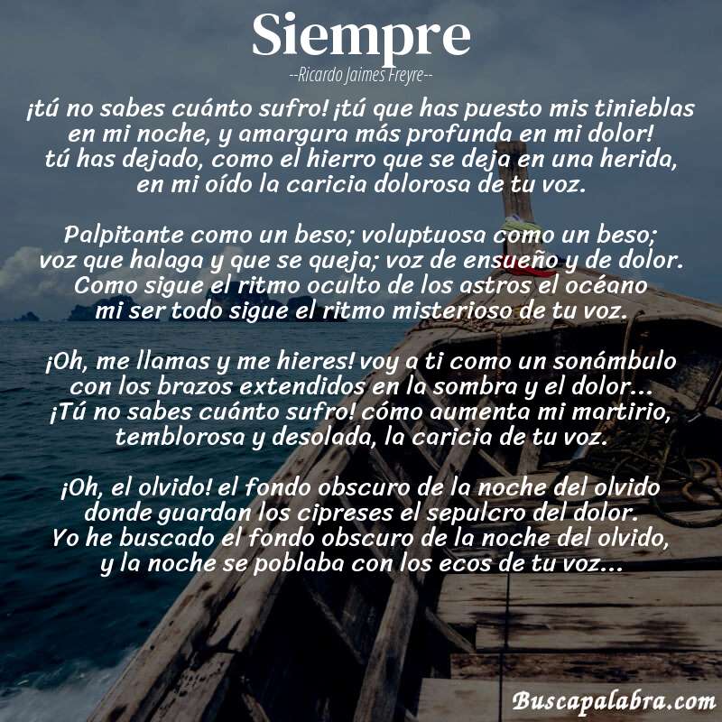 Poema siempre de Ricardo Jaimes Freyre con fondo de barca