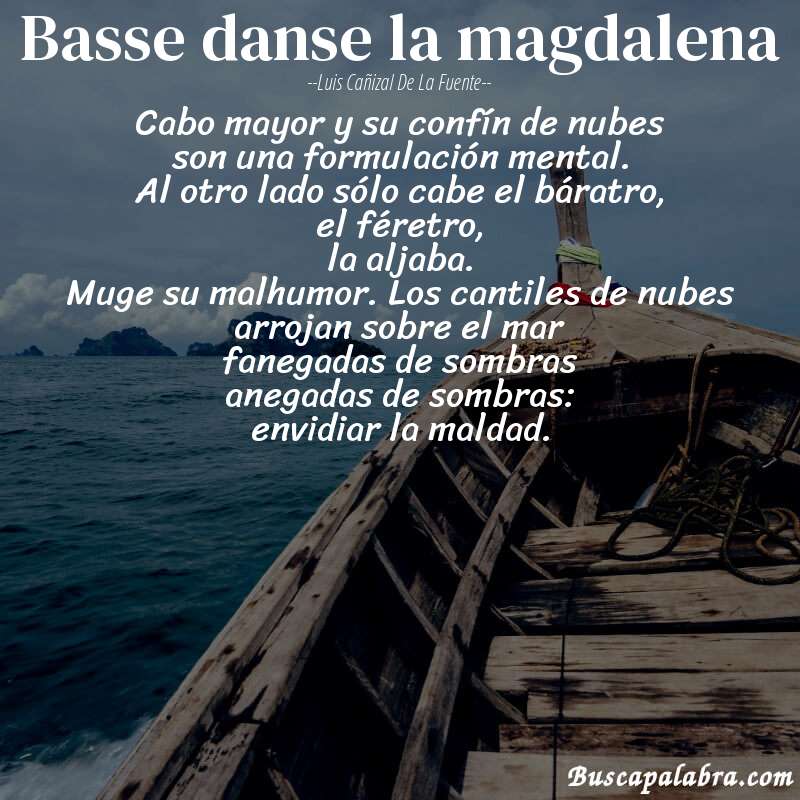 Poema basse danse la magdalena de Luis Cañizal de la Fuente con fondo de barca