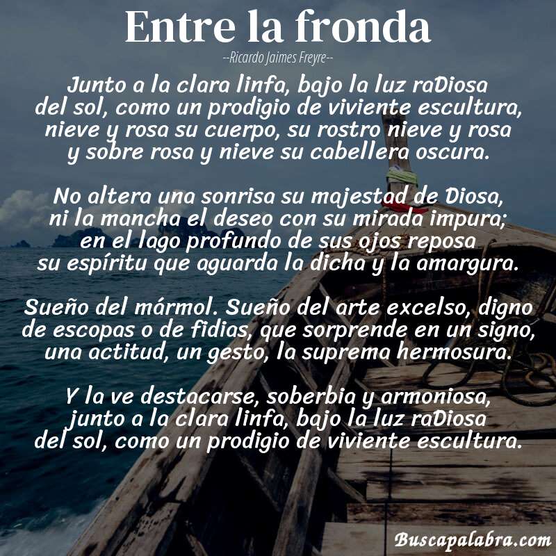 Poema entre la fronda de Ricardo Jaimes Freyre con fondo de barca