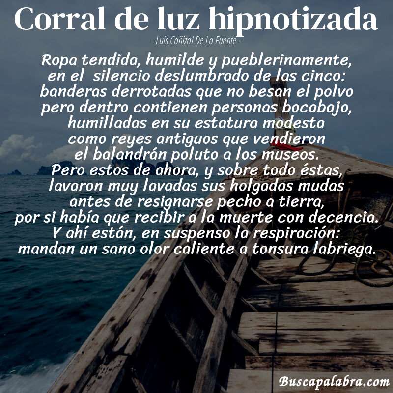 Poema corral de luz hipnotizada de Luis Cañizal de la Fuente con fondo de barca