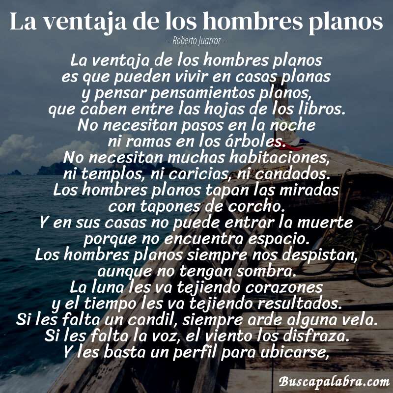 Poema la ventaja de los hombres planos de Roberto Juarroz con fondo de barca