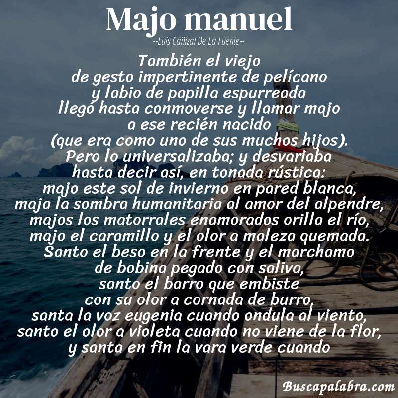 Poema majo manuel de Luis Cañizal de la Fuente con fondo de barca