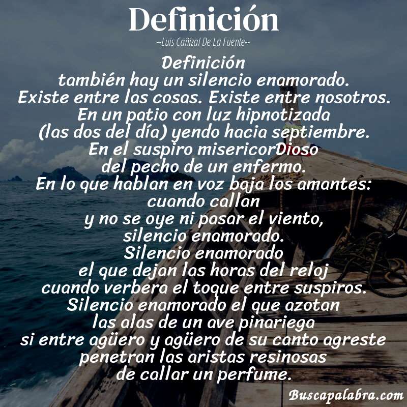 Poema definición de Luis Cañizal de la Fuente con fondo de barca