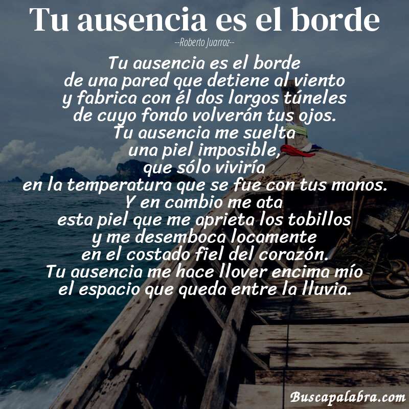 Poema tu ausencia es el borde de Roberto Juarroz con fondo de barca