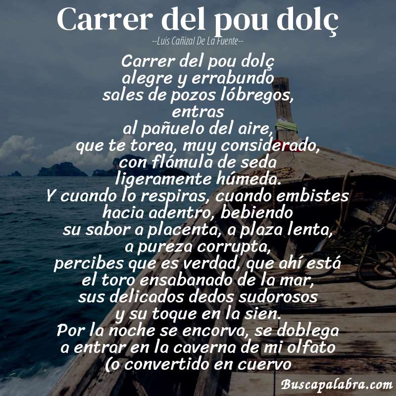 Poema carrer del pou dolç de Luis Cañizal de la Fuente con fondo de barca
