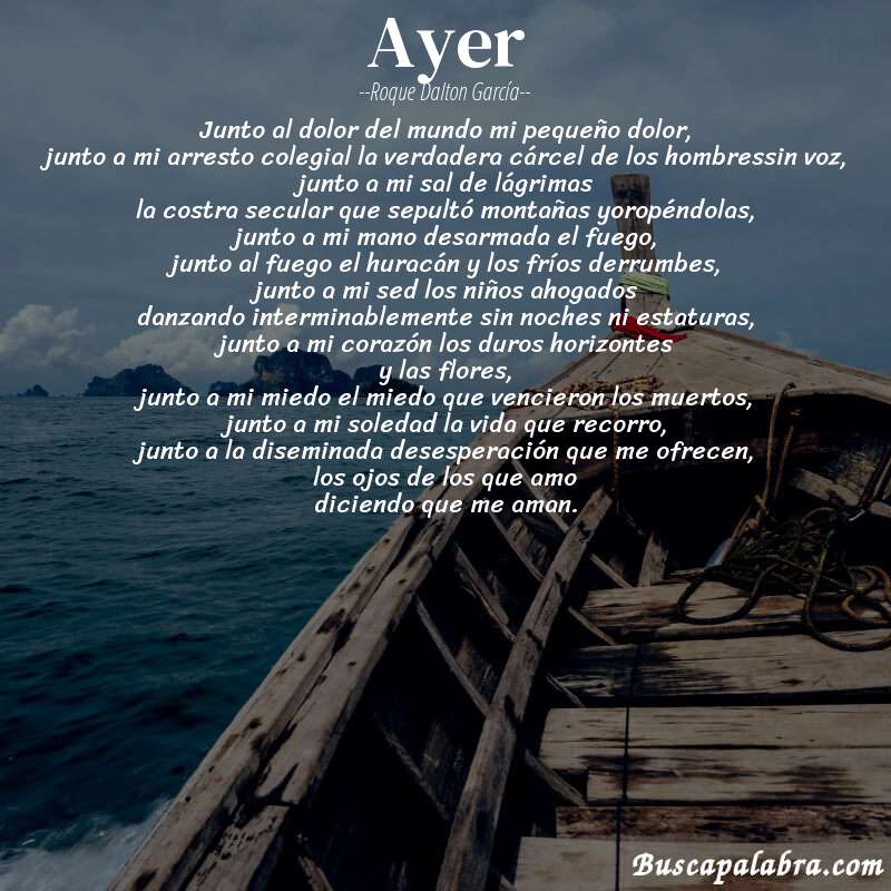 Poema ayer de Roque Dalton García con fondo de barca