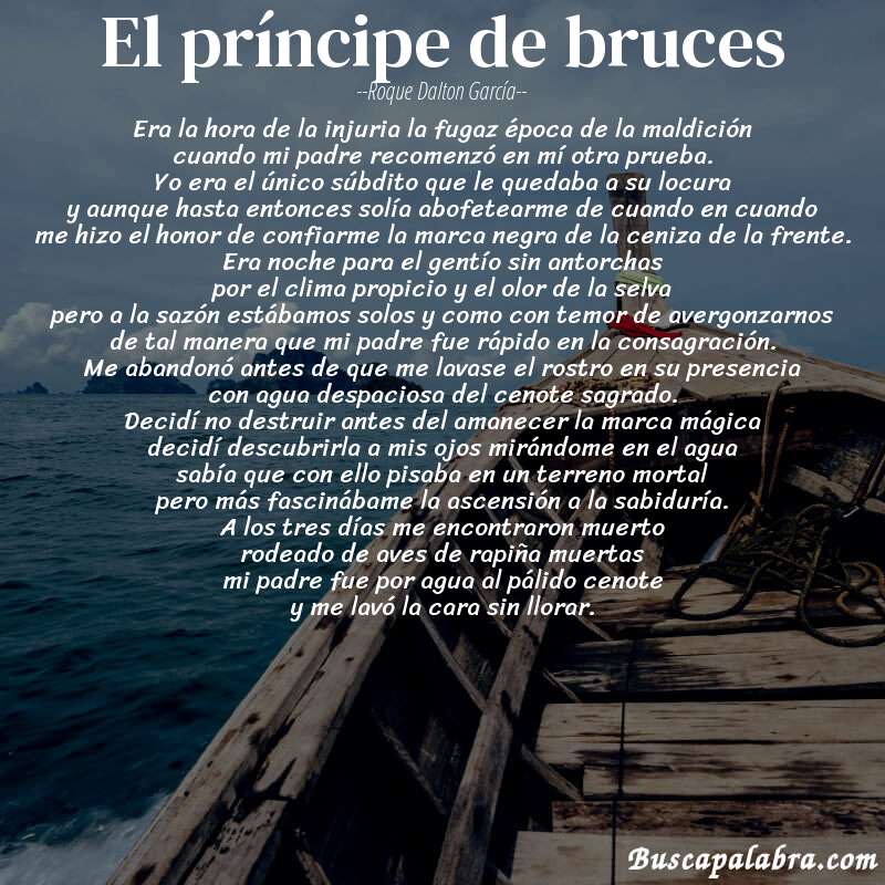 Poema el príncipe de bruces de Roque Dalton García con fondo de barca