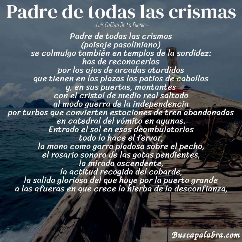 Poema padre de todas las crismas de Luis Cañizal de la Fuente con fondo de barca