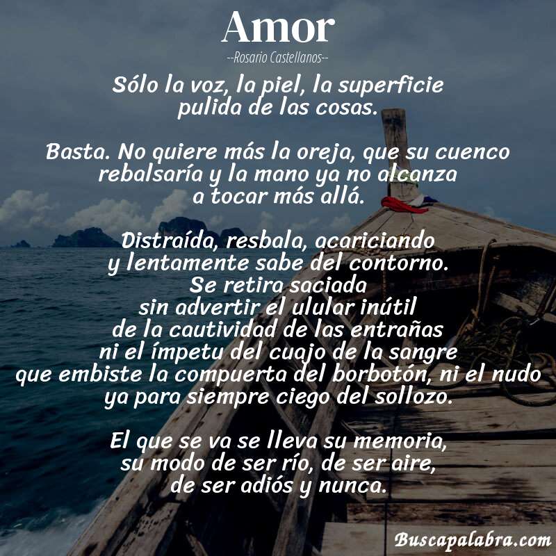 Poema amor de Rosario Castellanos con fondo de barca