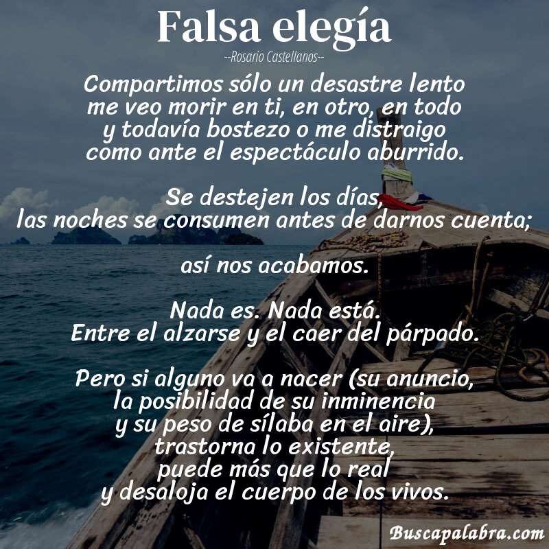 Poema falsa elegía de Rosario Castellanos con fondo de barca