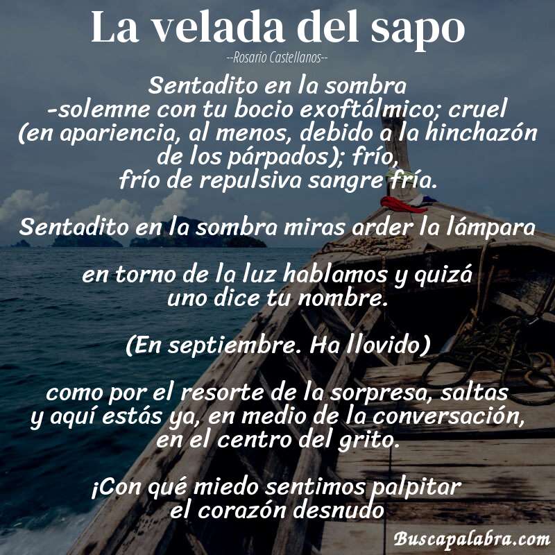 Poema la velada del sapo de Rosario Castellanos con fondo de barca