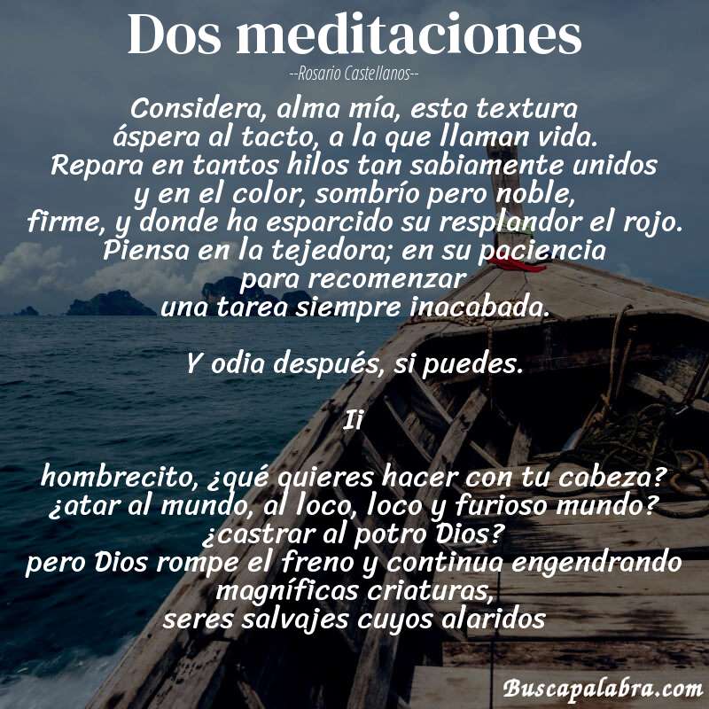 Poema dos meditaciones de Rosario Castellanos con fondo de barca