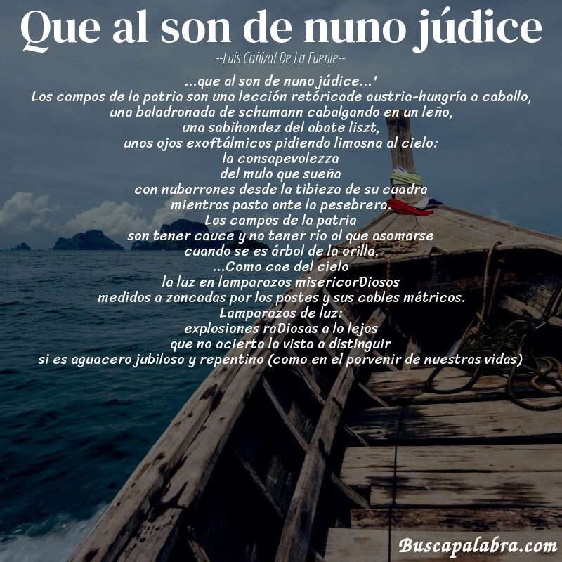 Poema que al son de nuno júdice de Luis Cañizal de la Fuente con fondo de barca