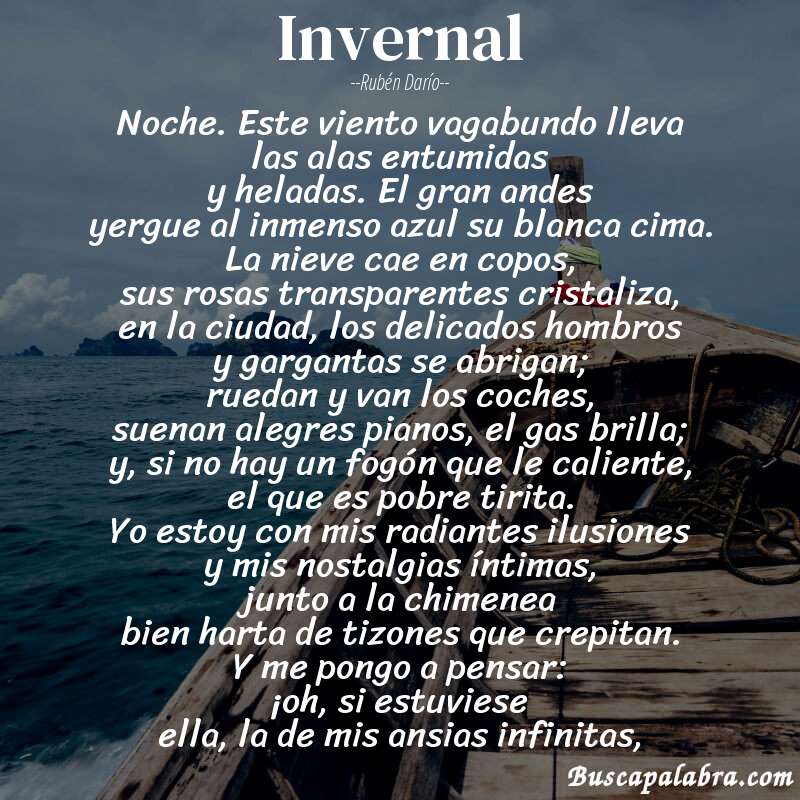 Poema invernal de Rubén Darío con fondo de barca
