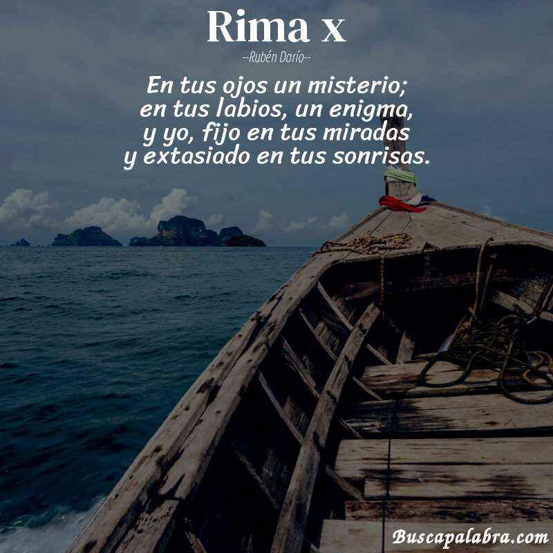 Poema rima x de Rubén Darío con fondo de barca