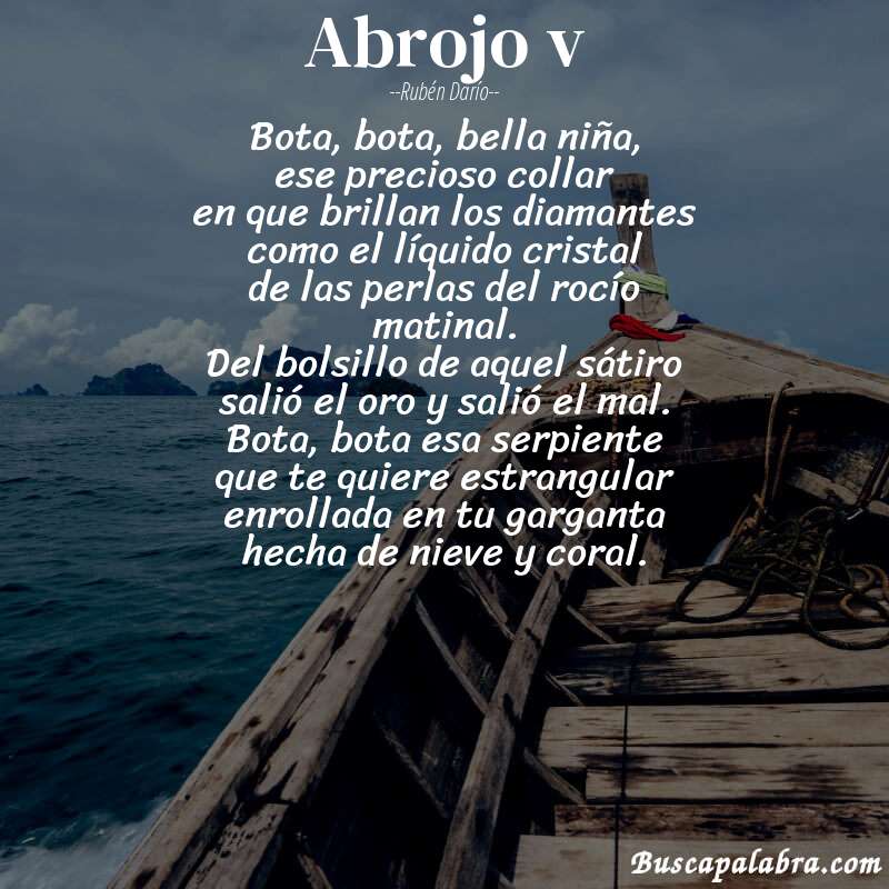 Poema abrojo v de Rubén Darío con fondo de barca