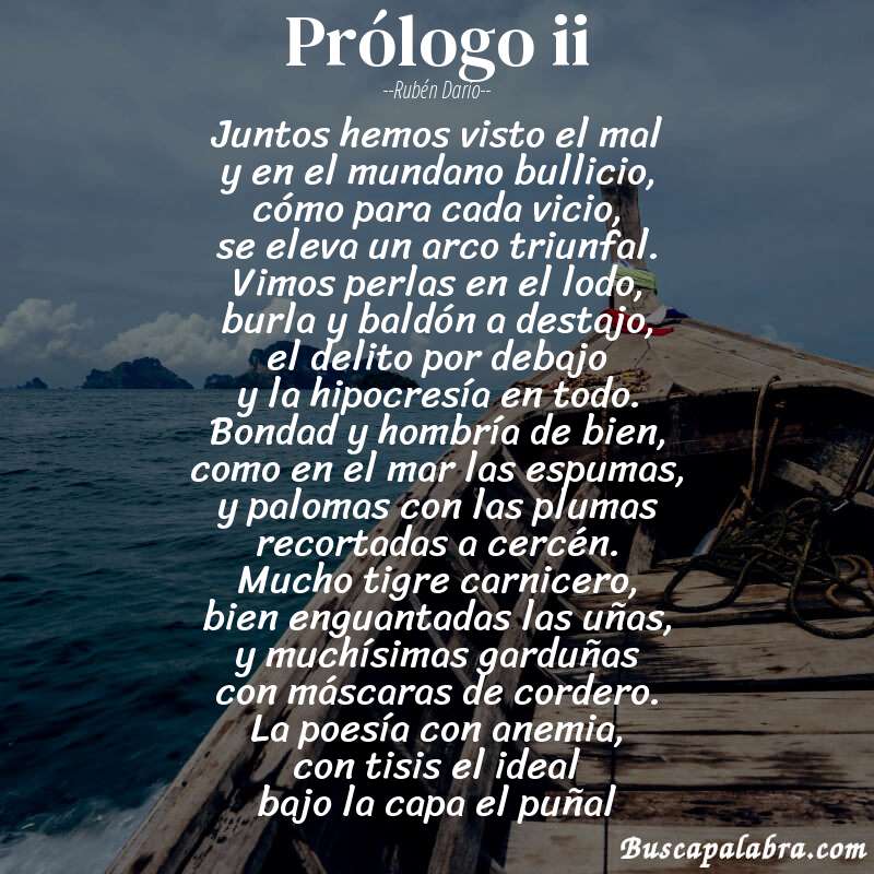 Poema prólogo ii de Rubén Darío con fondo de barca