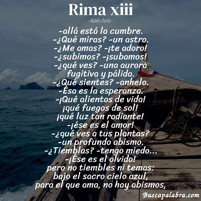 Poema rima xiii de Rubén Darío con fondo de barca