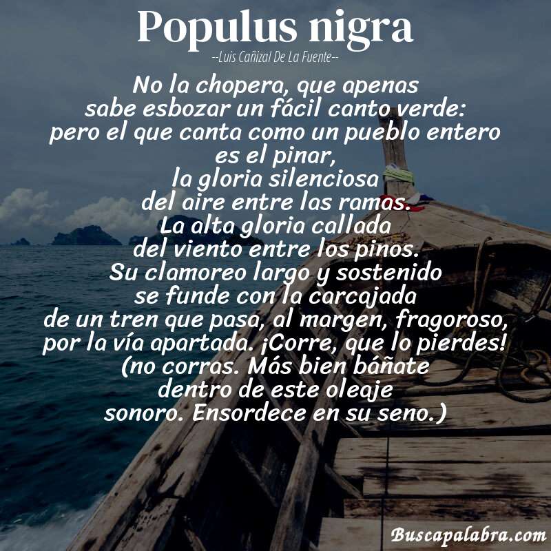 Poema populus nigra de Luis Cañizal de la Fuente con fondo de barca