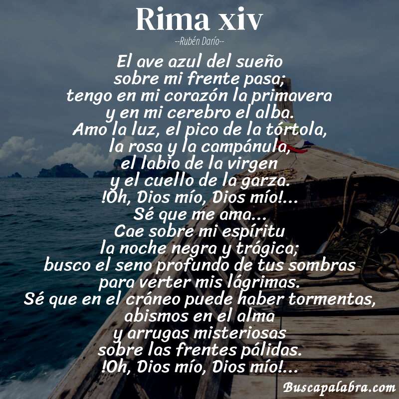 Poema rima xiv de Rubén Darío con fondo de barca