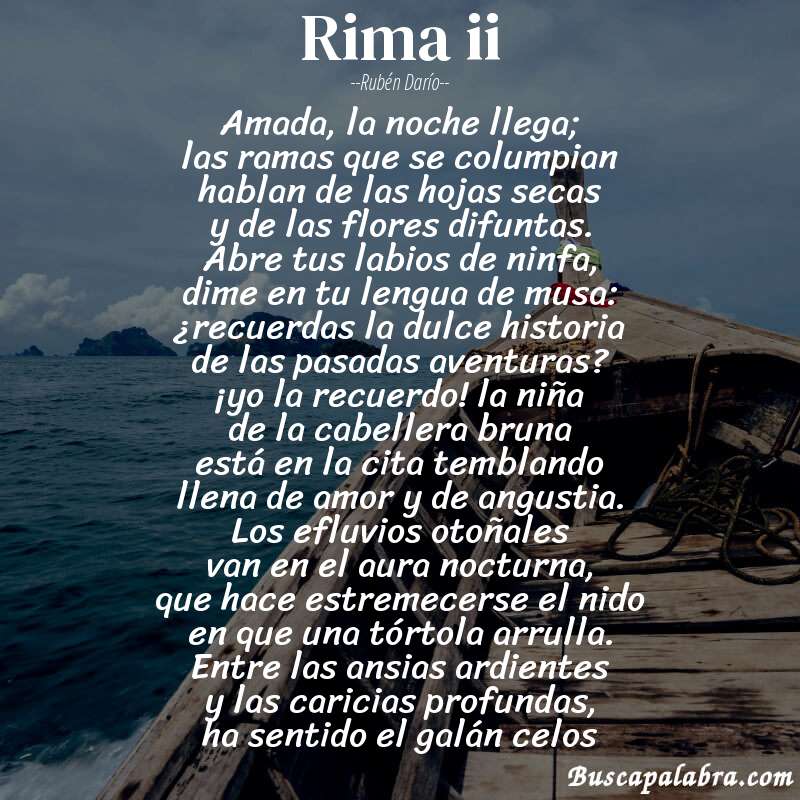 Poema rima ii de Rubén Darío con fondo de barca
