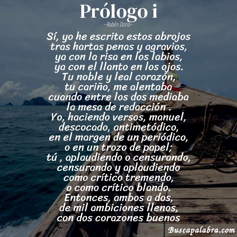 Poema prólogo i de Rubén Darío con fondo de barca