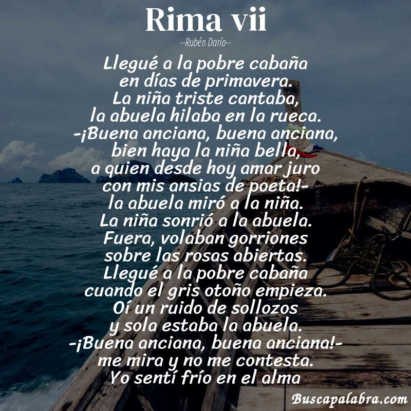 Poema rima vii de Rubén Darío con fondo de barca