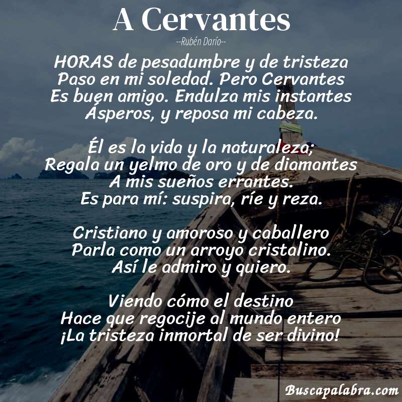Poema A Cervantes de Rubén Darío con fondo de barca