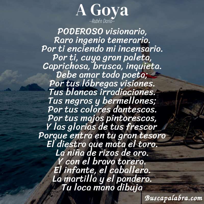 Poema A Goya de Rubén Darío con fondo de barca