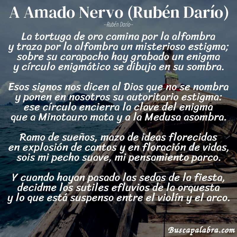 Poema A Amado Nervo (Rubén Darío) de Rubén Darío con fondo de barca