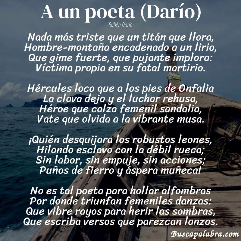Poema A un poeta (Darío) de Rubén Darío con fondo de barca