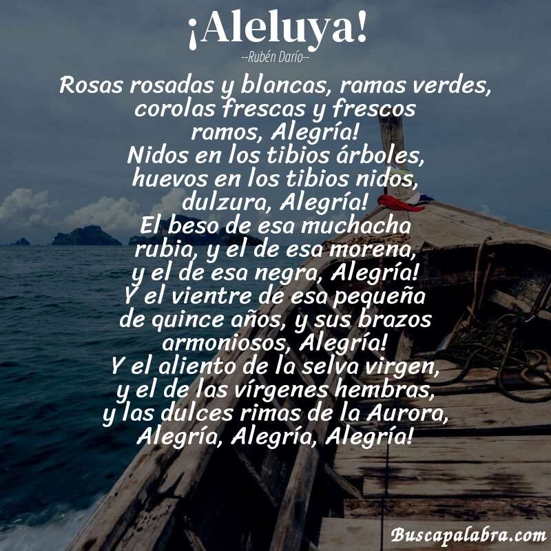 Poema ¡Aleluya! de Rubén Darío con fondo de barca