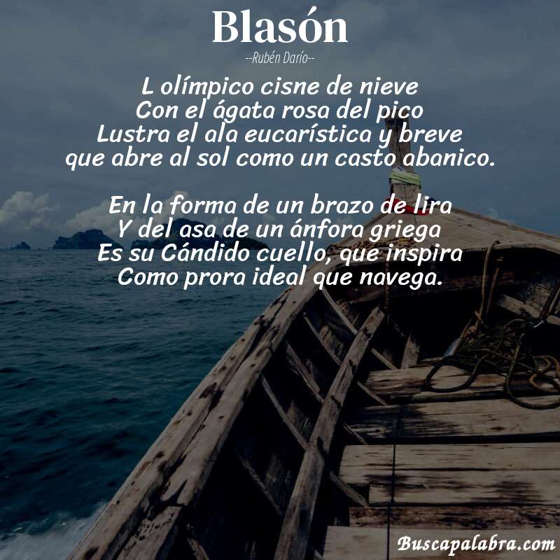 Poema Blasón de Rubén Darío con fondo de barca