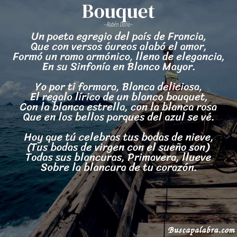 Poema Bouquet de Rubén Darío con fondo de barca