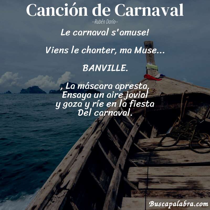 Poema Canción de Carnaval de Rubén Darío con fondo de barca