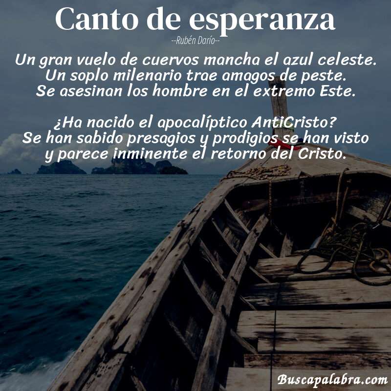 Poema Canto de esperanza de Rubén Darío con fondo de barca