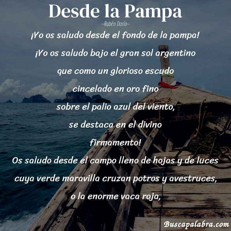 Poema Desde la Pampa de Rubén Darío con fondo de barca