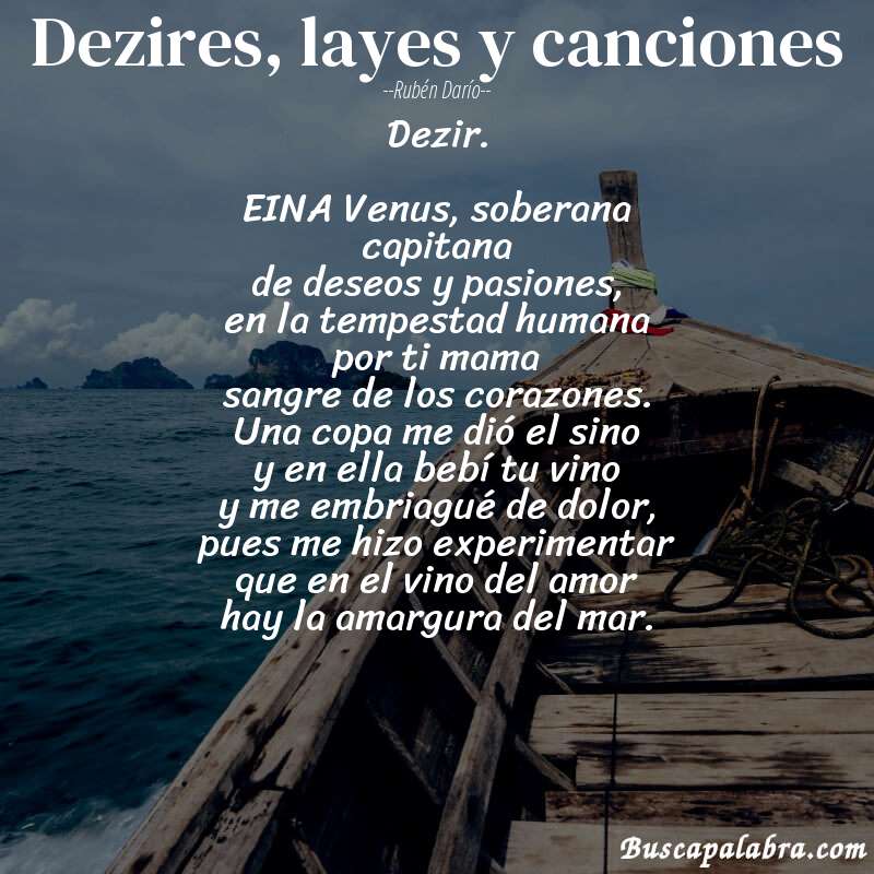 Poema Dezires, layes y canciones de Rubén Darío con fondo de barca
