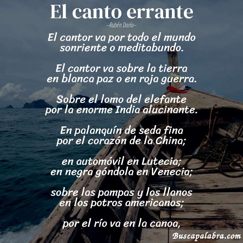 Poema El canto errante de Rubén Darío con fondo de barca