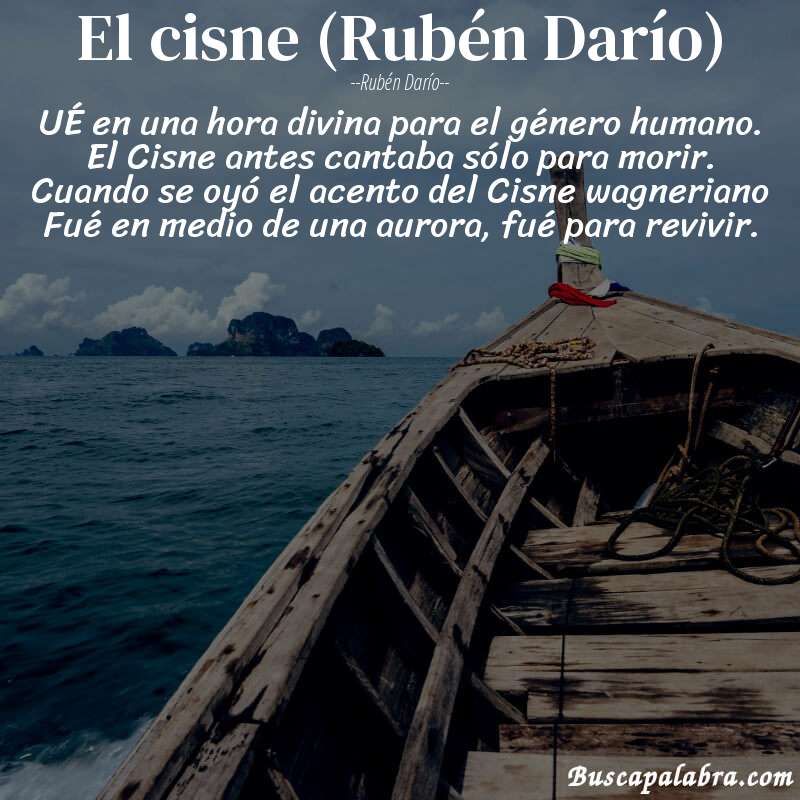 Poema El cisne (Rubén Darío) de Rubén Darío con fondo de barca