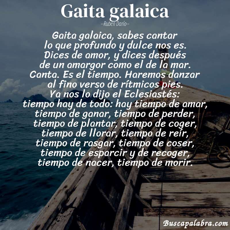 Poema Gaita galaica de Rubén Darío con fondo de barca