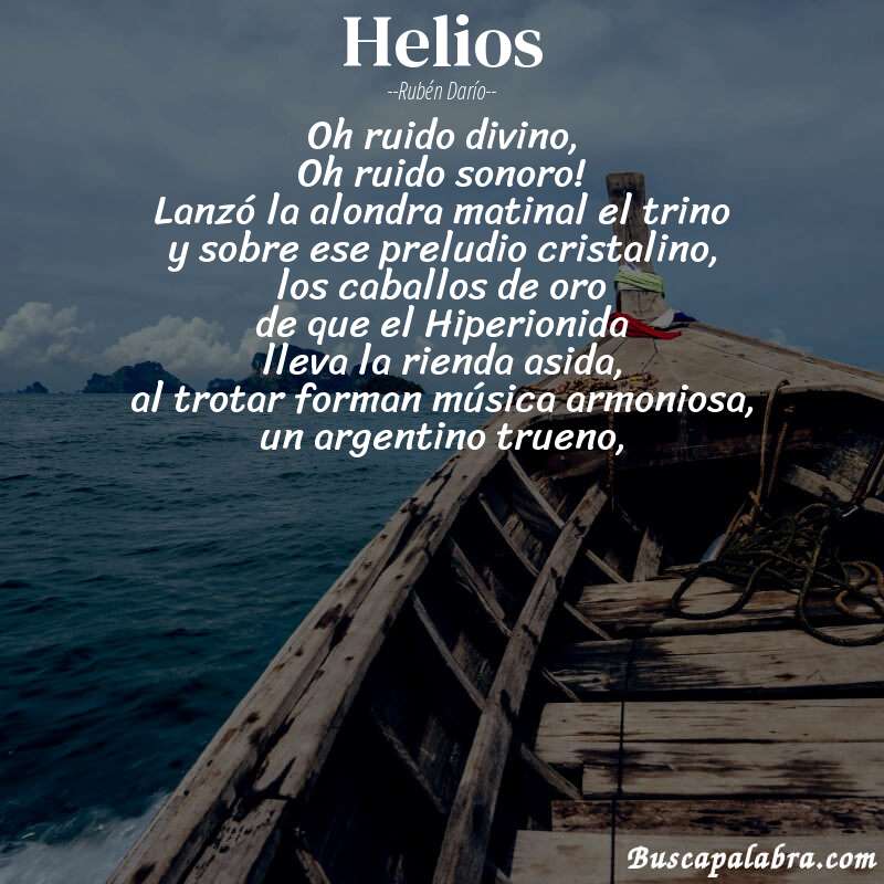 Poema Helios de Rubén Darío con fondo de barca