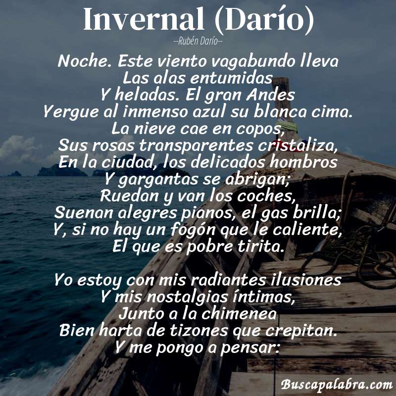 Poema Invernal (Darío) de Rubén Darío con fondo de barca