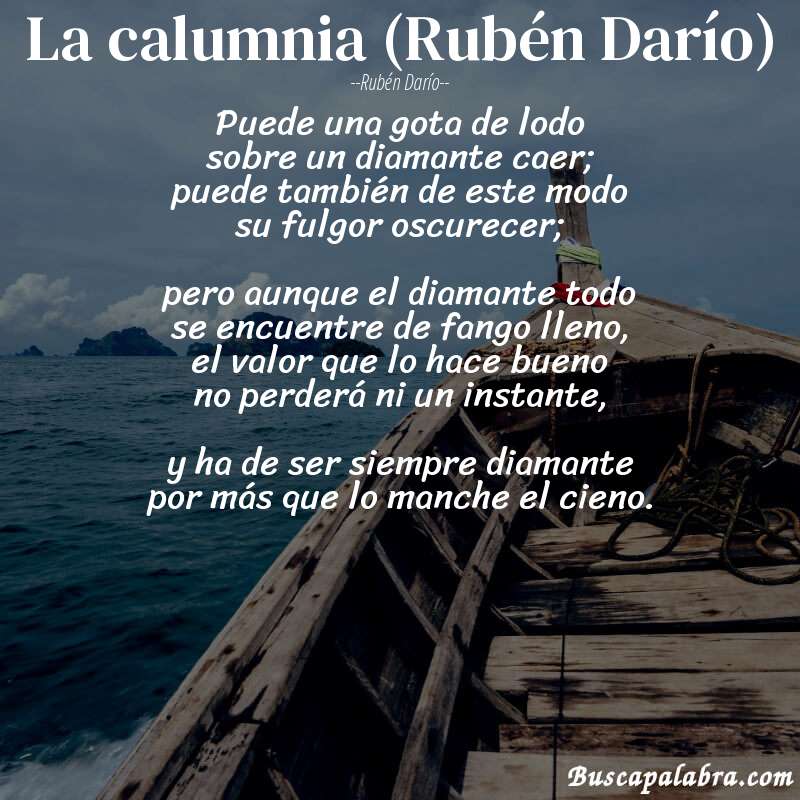 Poema La calumnia (Rubén Darío) de Rubén Darío con fondo de barca