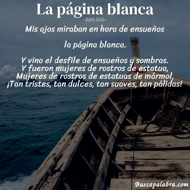 Poema La página blanca de Rubén Darío con fondo de barca