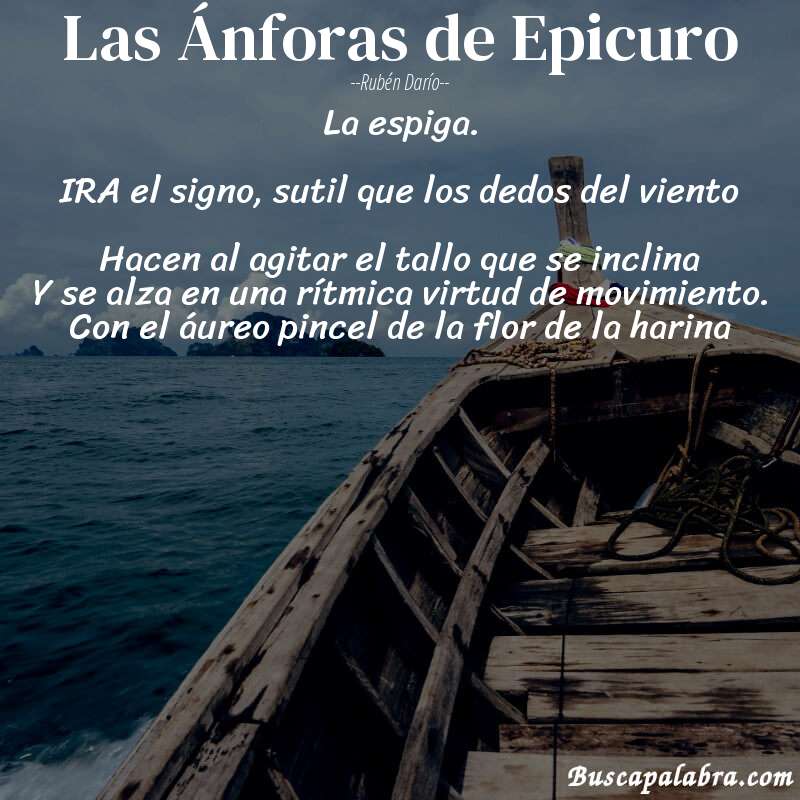 Poema Las Ánforas de Epicuro de Rubén Darío con fondo de barca