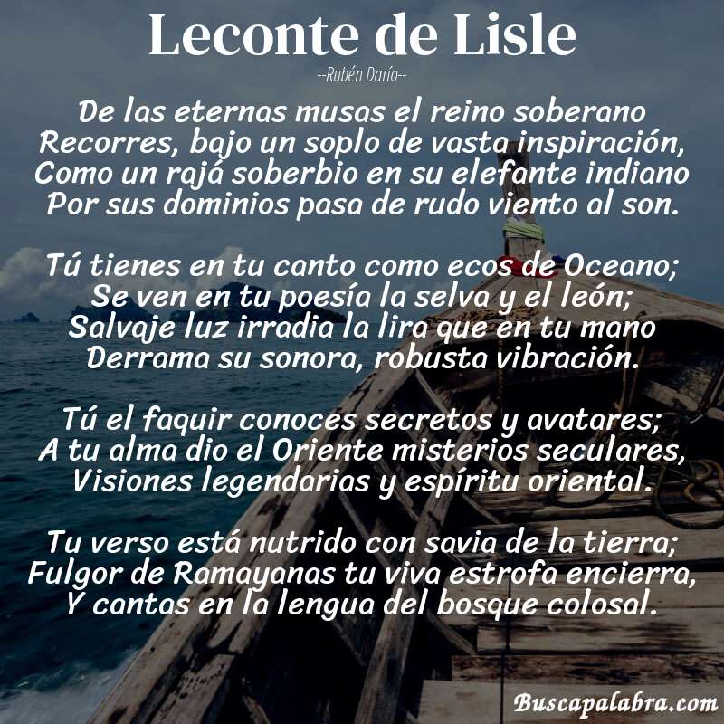 Poema Leconte de Lisle de Rubén Darío con fondo de barca