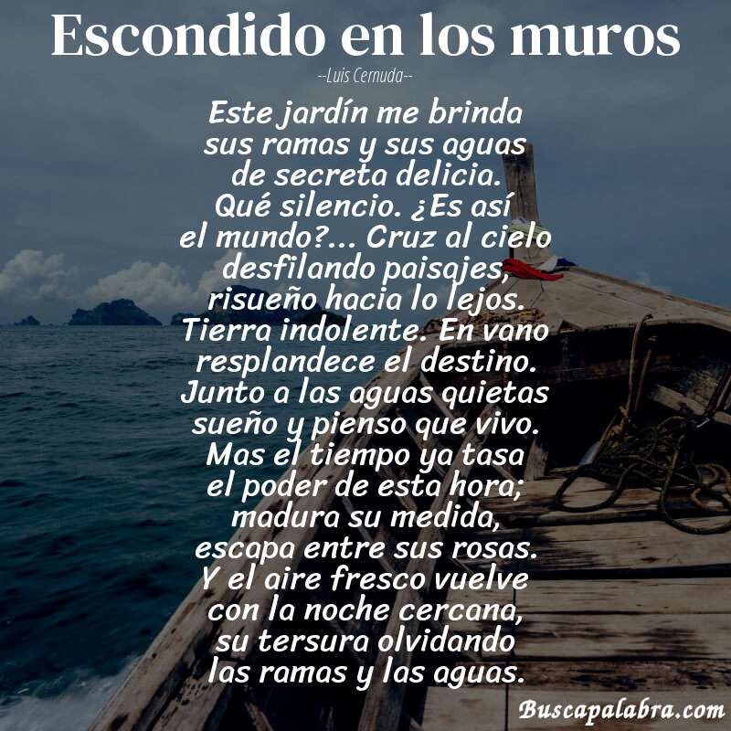 Poema escondido en los muros de Luis Cernuda con fondo de barca